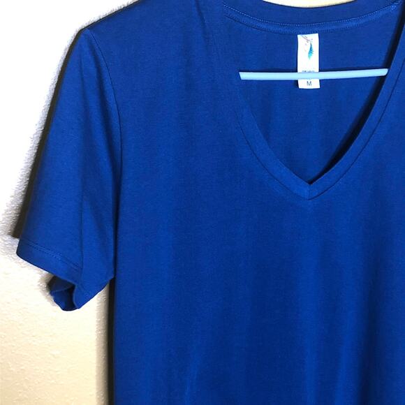 Dark Blue Shirt V-Neck Short Sleeve Basic Tee New - Picture 3 of 4